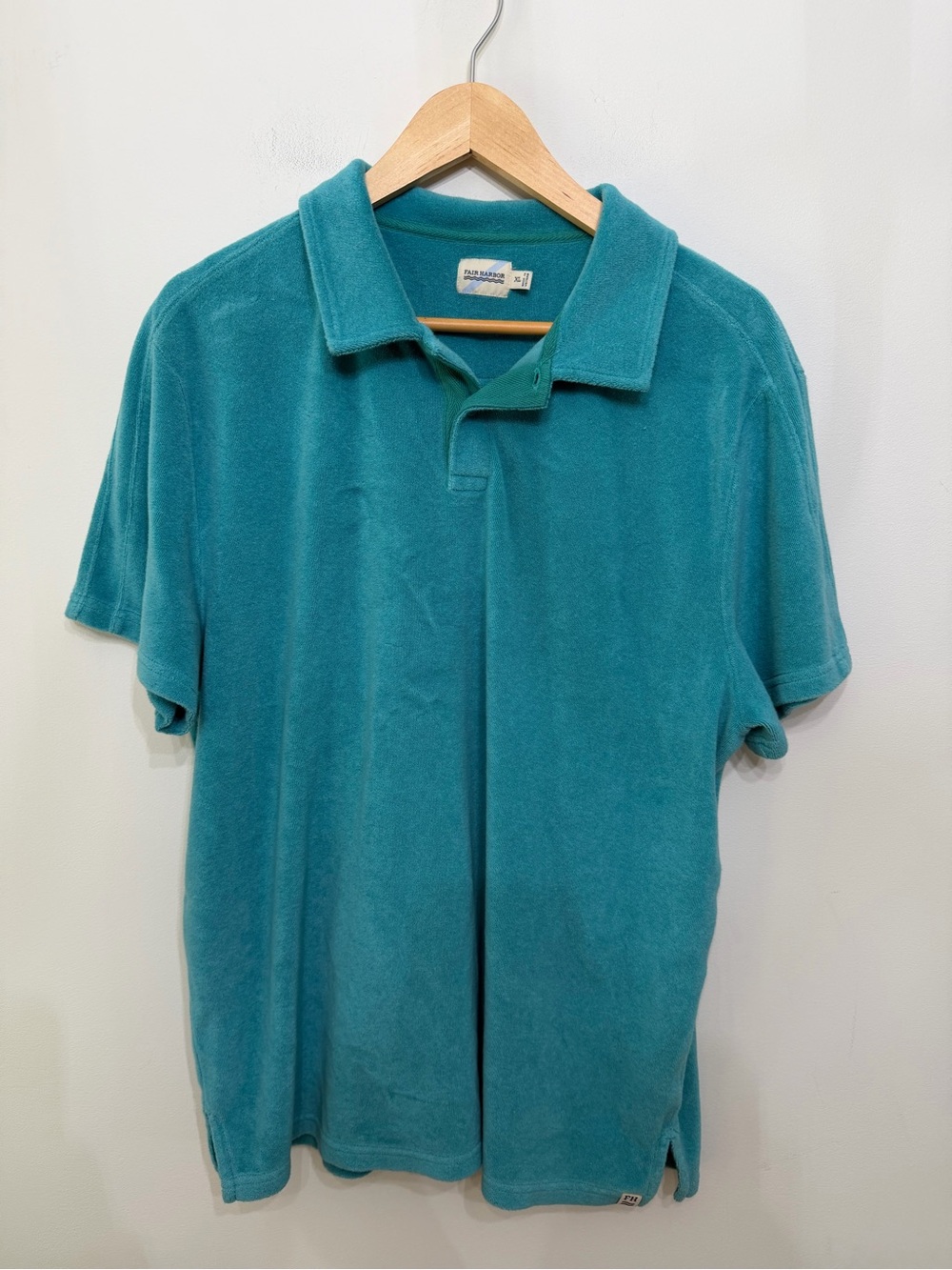 Fair Harbor Terry Cloth Polo Shirt Short Sleeve Turquoise Cotton Blend Men’s XL